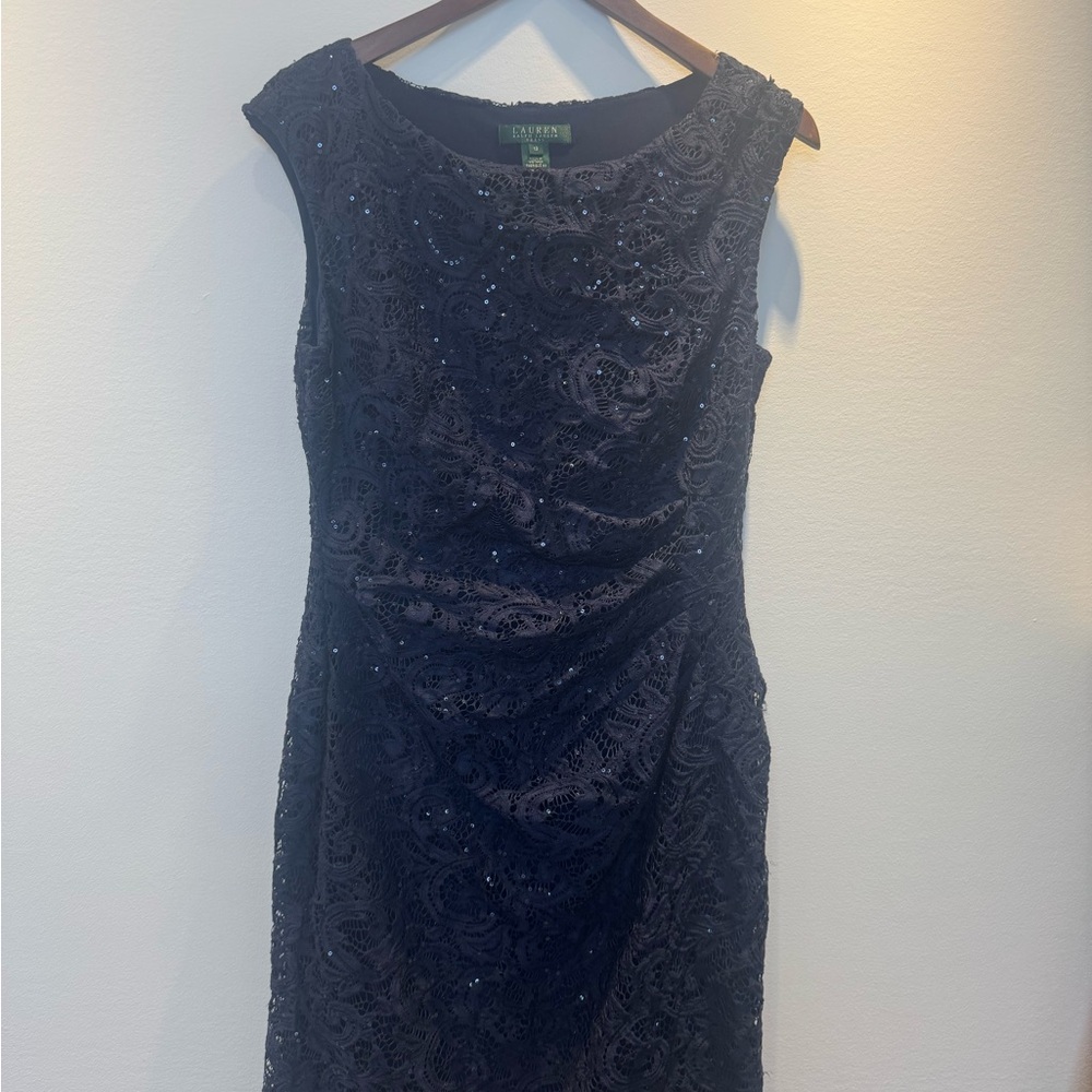 Lauren Ralph Lauren Black Ruched Bateau Mini Dress